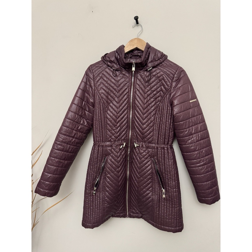 Karl Lagerfeld Paris jacket womens Hooded Coat Lined Full Zip Burgundy  Small‎
